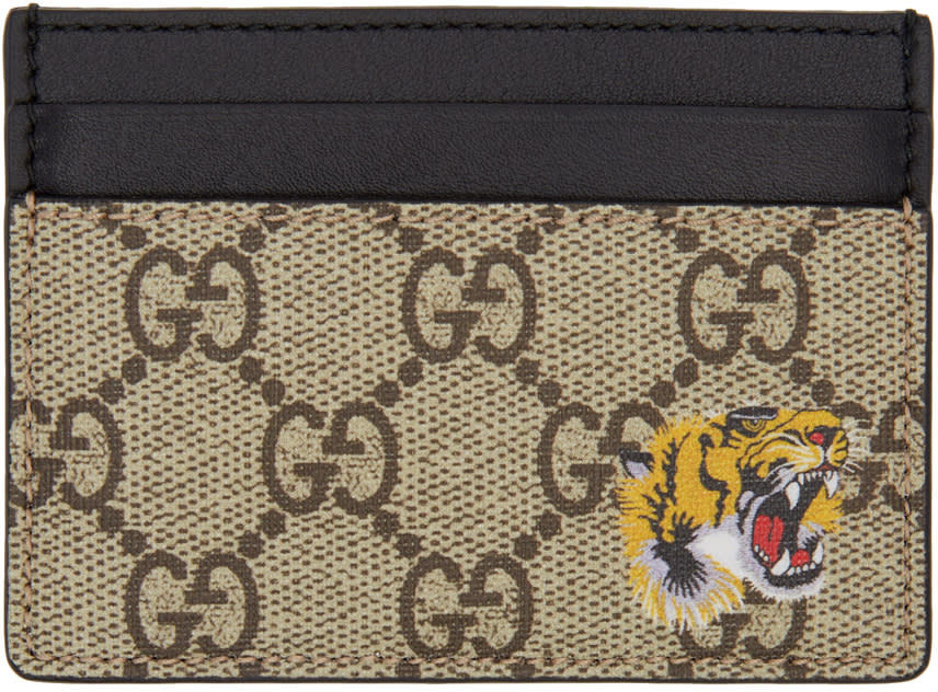 Gucci Beige Gg Supreme Tiger Card Holder