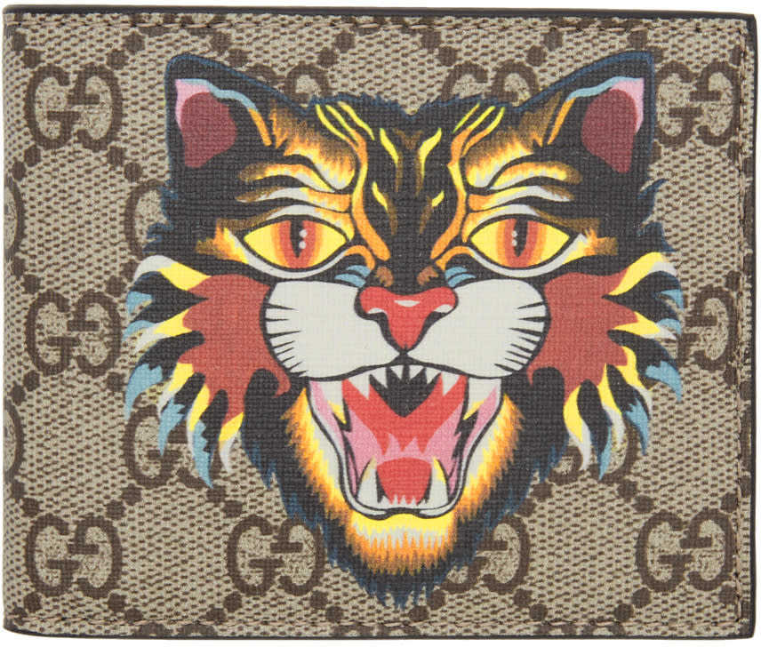 Gucci Beige Angry Cat Gg Supreme Wallet