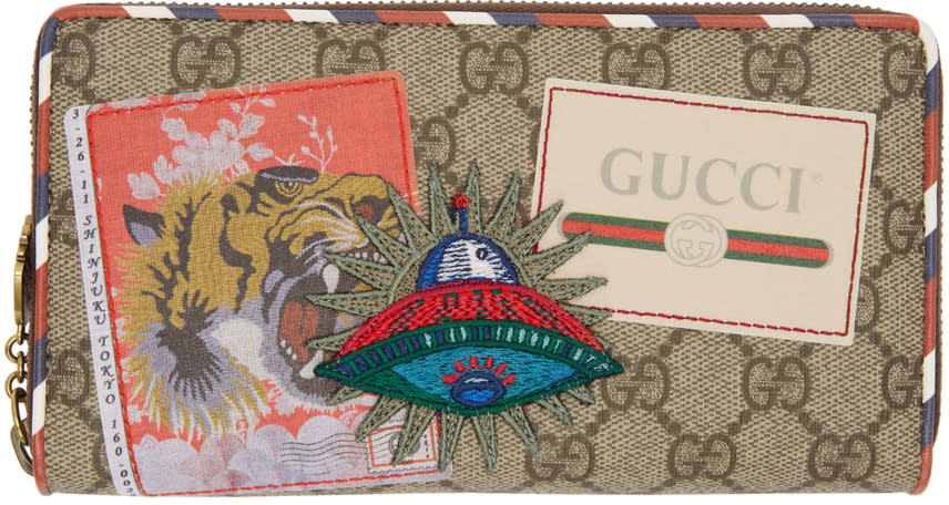 Gucci Beige Gg Supreme Courrier Zip Around Wallet