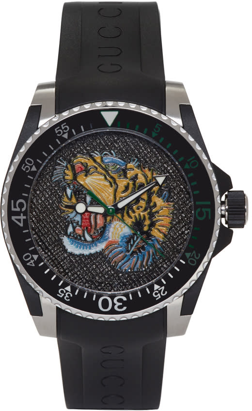 Gucci Black and Silver Tiger Dive Watch