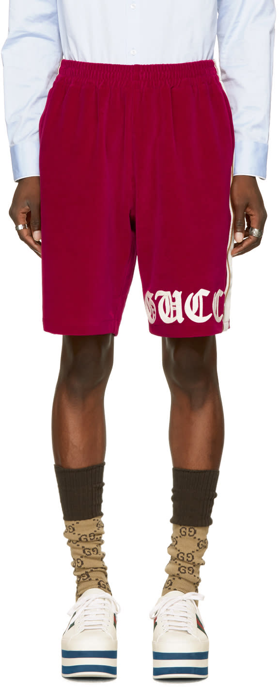 Gucci Red Velour Logo Shorts