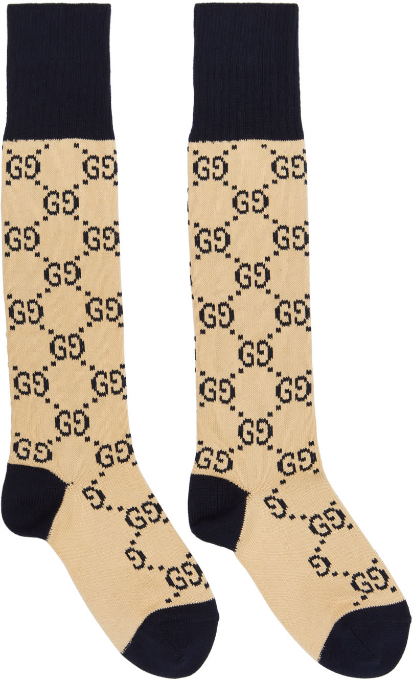 Gucci Beige and Navy Gg Socks