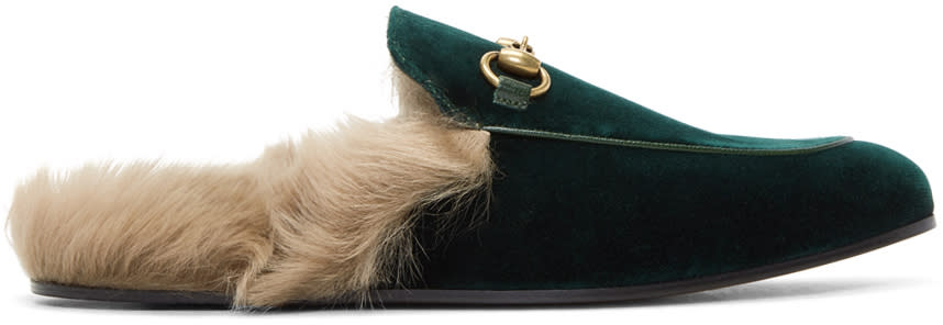 Gucci Green Velvet Princetown Slippers