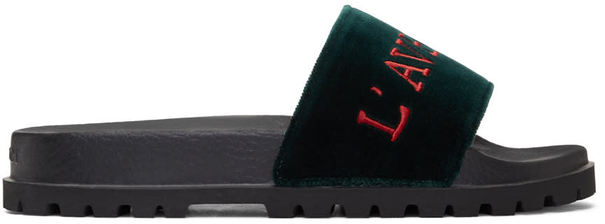 Gucci Green Velvet aveugle Par Amour Pursuit Treck Slides