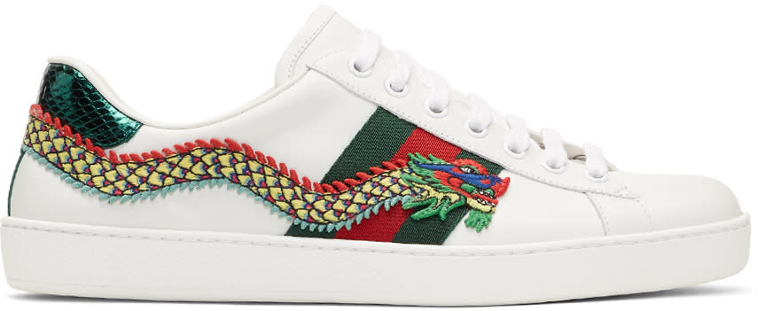 Gucci White Dragon Ace Sneakers