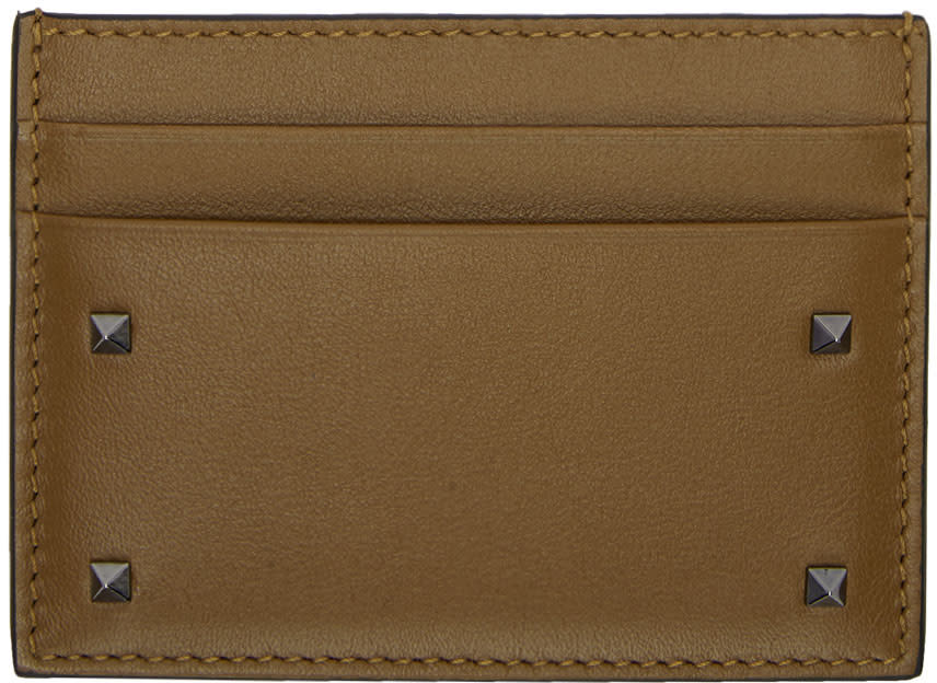 Valentino Brown Valentino Garavani Small Rockstud Card Holder
