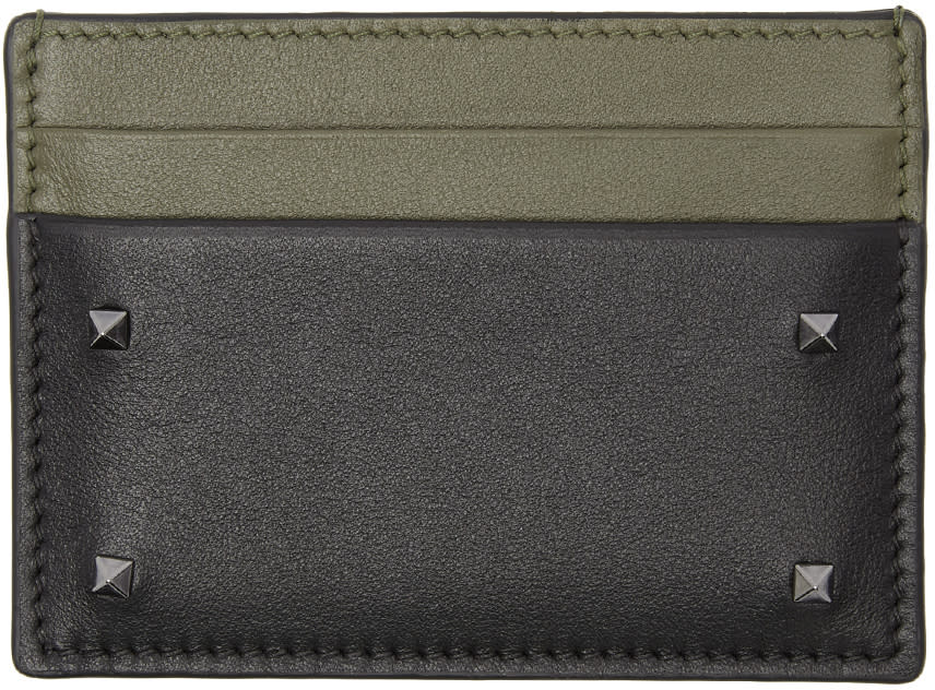 Valentino Black and Green Valentino Garavani Small Rockstud Card Holder