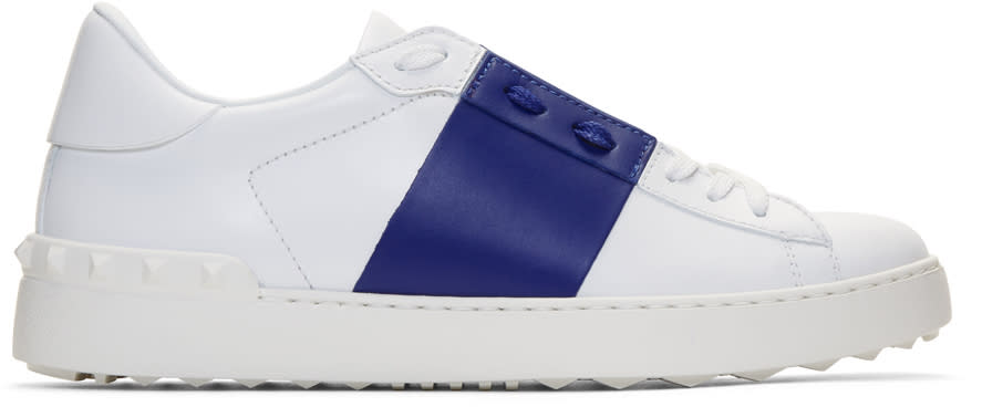 Valentino White and Blue Valentino Garavani Open Sneakers