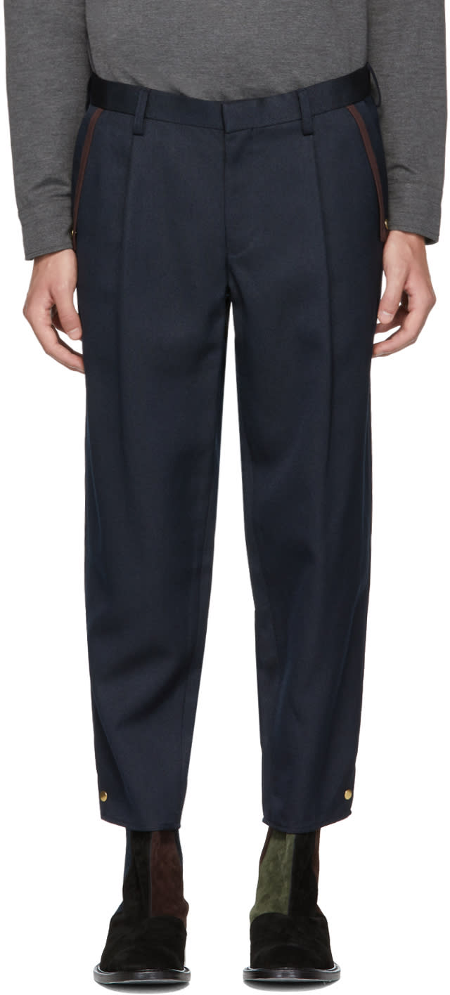 Kolor Navy Twill Press-stud Dress Trousers