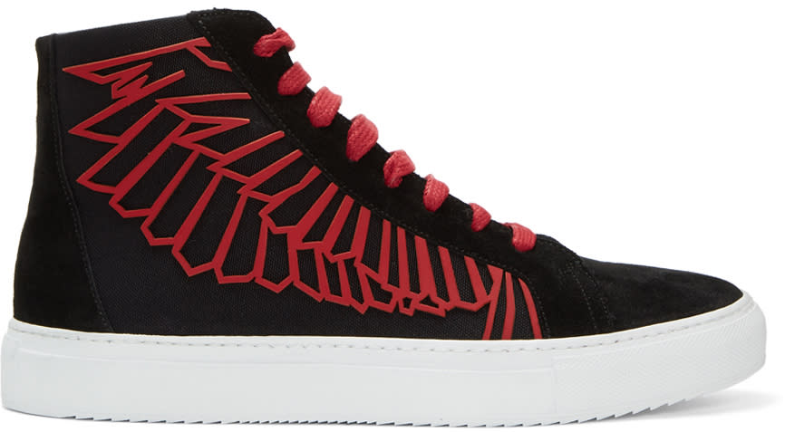 Marcelo Burlon County Of Milan Black and Red Coralie Wings High-top Sneakers
