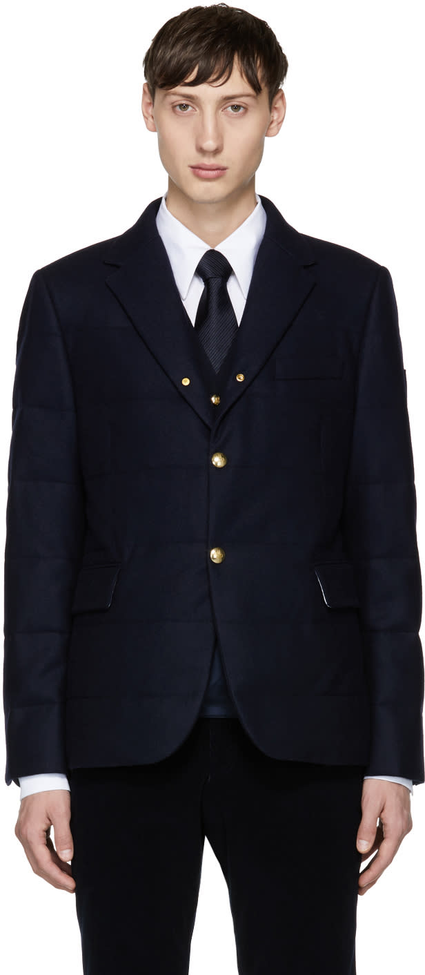 Moncler Gamme Bleu Navy Down Logo Blazer