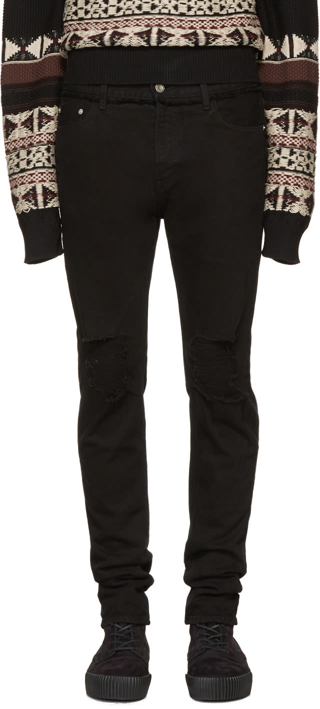 Christian Dada Black Knee Damaged Signature Skinny Jeans