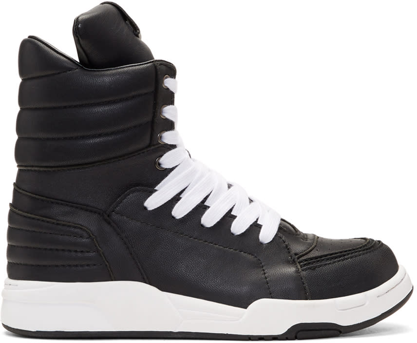 Diet Butcher Slim Skin Black Leather Side Zip High-top Sneakers