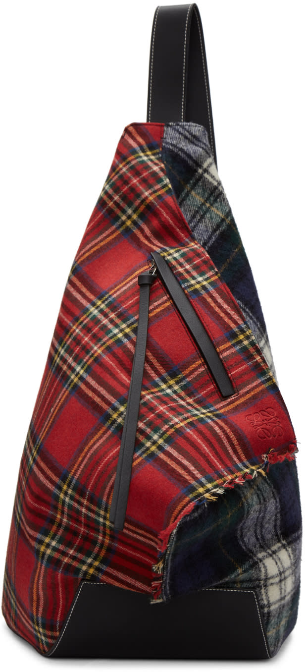 Loewe Red and Black Tartan Anton Backpack Loewe Red and Black Tartan Anton Backpack