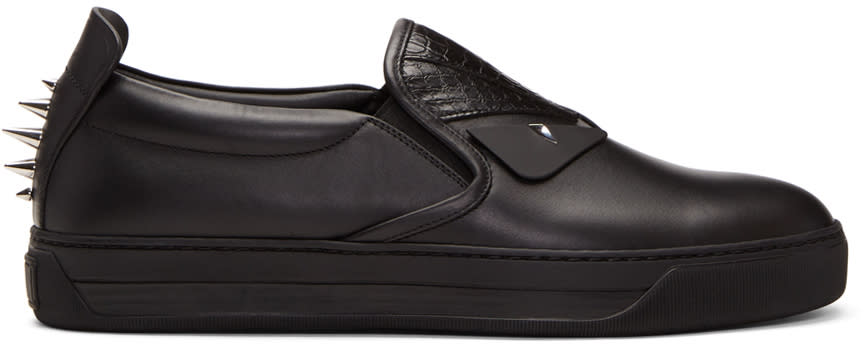 Fendi Black Snakeskin bag Bugs Slip-on Sneakers