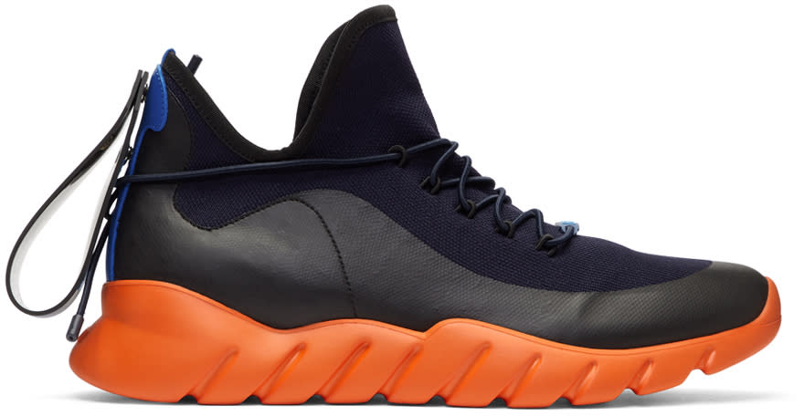 Fendi Navy and Orange Runner Sneakers