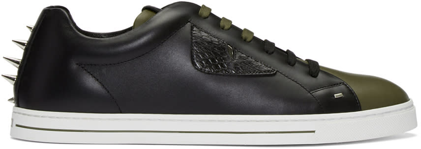 Fendi Black and Green Stud Sneakers