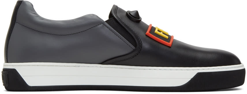 Fendi Black and Grey fendi Faces Slip-on Sneakers