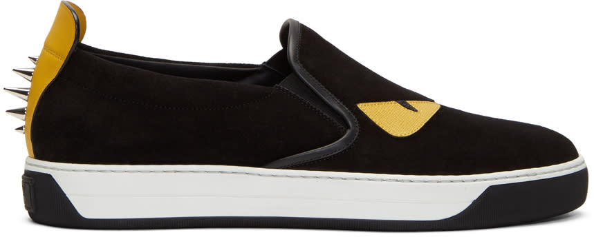 Fendi Black Suede bag Bugs Slip-on Sneakers