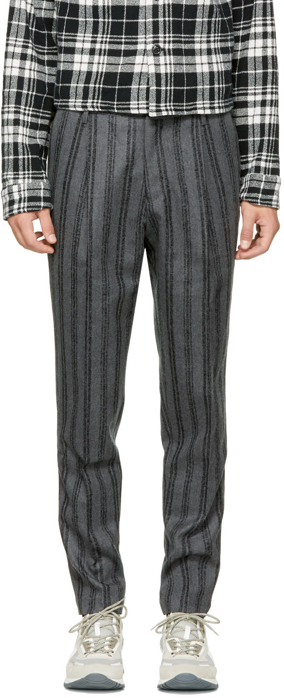 Tomorrowland Grey Striped Pleated Trousers