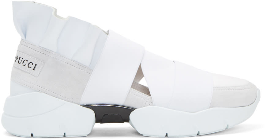 Emilio Pucci White and Grey Colorblock Slip-on Sneakers