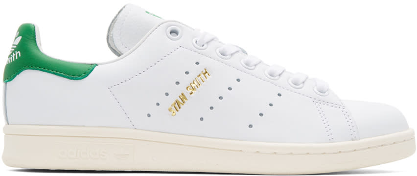 Adidas Originals White and Green Stan Smith Sneakers