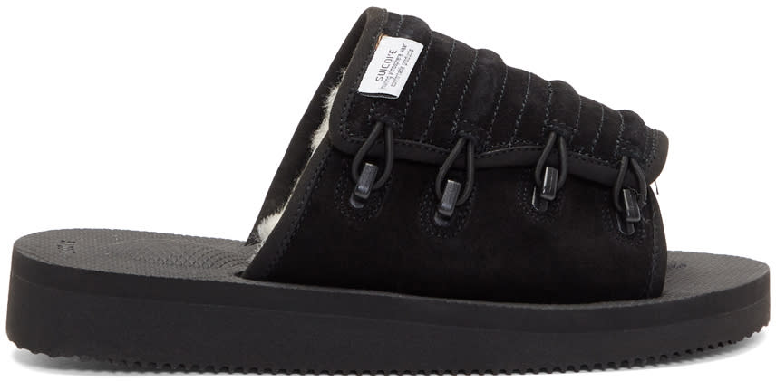 Suicoke Black Suede and Shearling Mura-m Slides