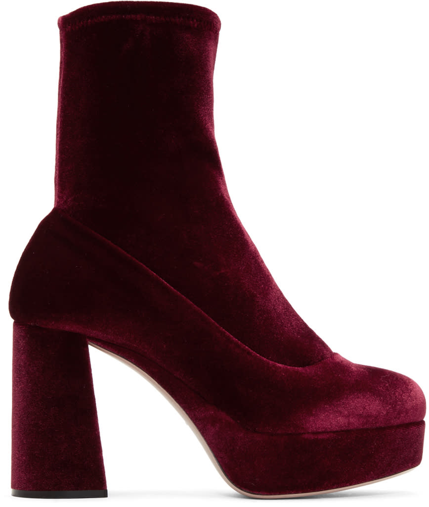 Miu Miu Burgundy Velvet Platform Sock Boots