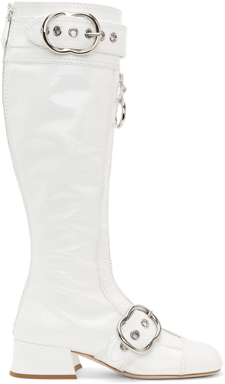 Miu Miu White Patent Buckle Boots