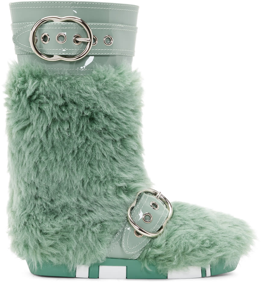 Miu Miu Green Eco Shearling Moon Boots