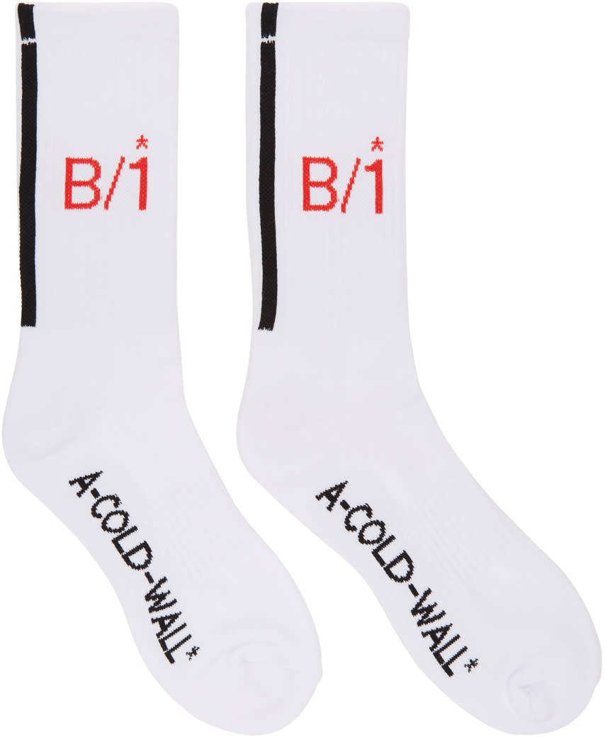 A-cold-wall* White and Red Logo Socks