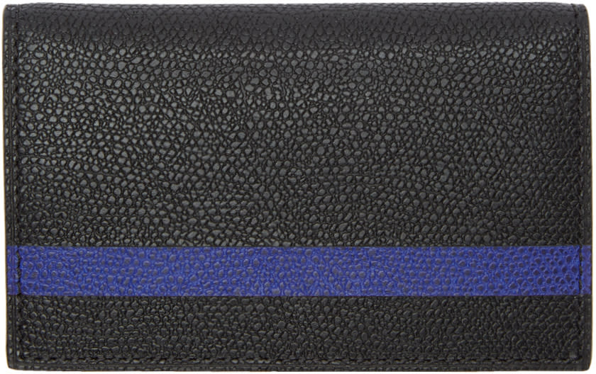 Valextra Black and Blue Stripe Business Card Holder