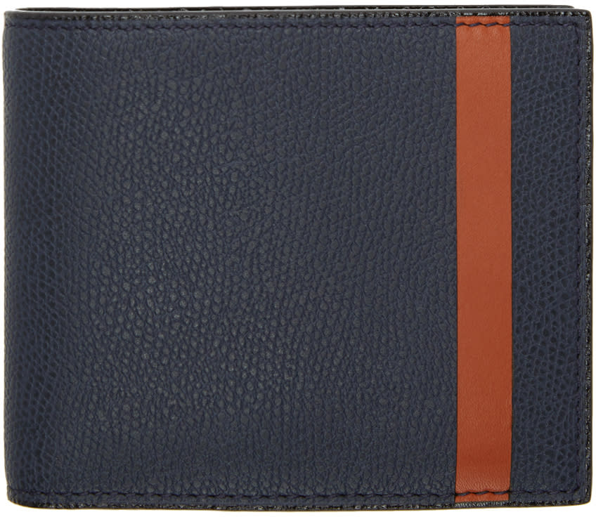Valextra Navy and Orange Stripe 6cc Bifold Wallet
