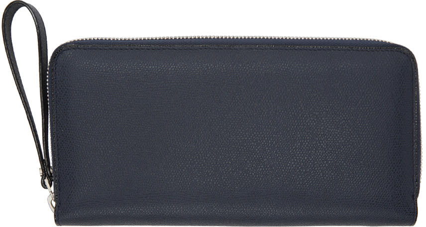 Valextra Navy Hold All Long Wallet
