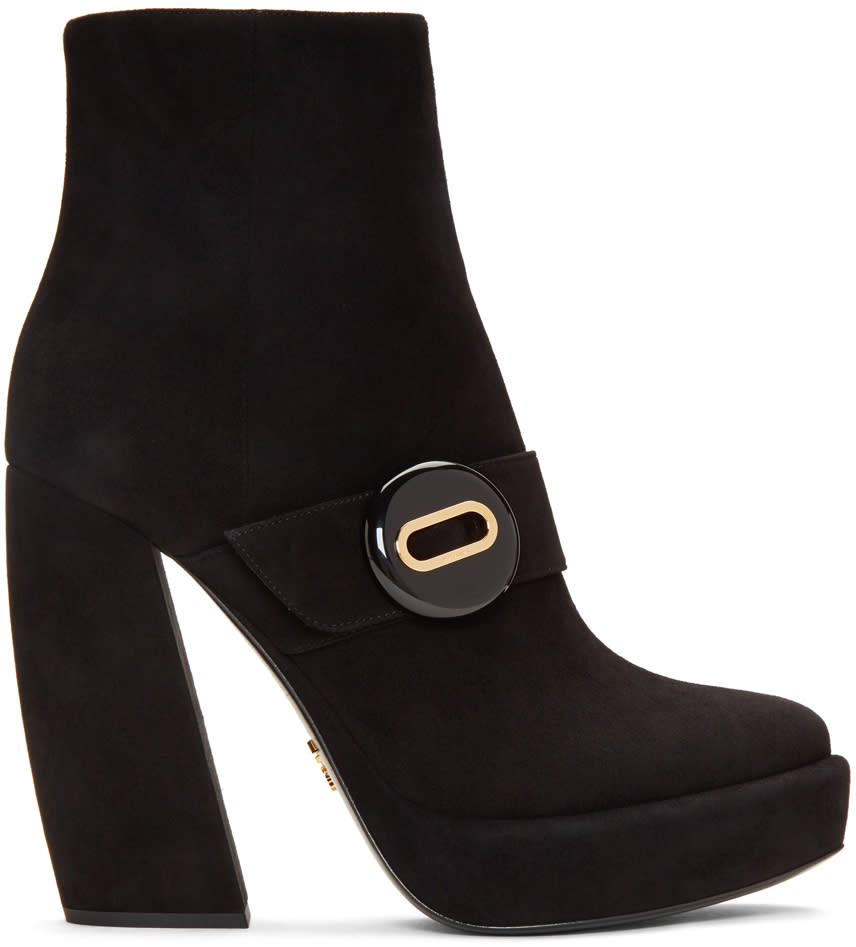 Prada Black Suede Button Boots