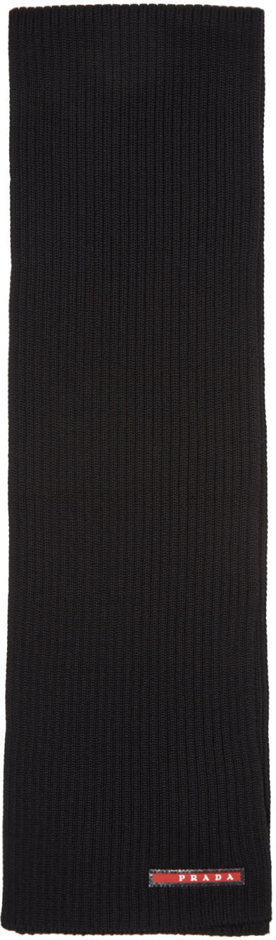 Prada Black Wool Logo Scarf