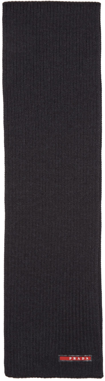 Prada Grey Wool Logo Scarf