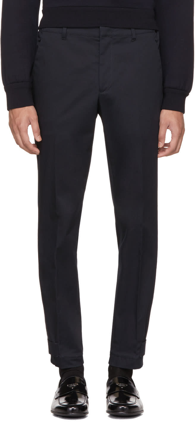 Prada Navy Gabardine Cuffed Trousers