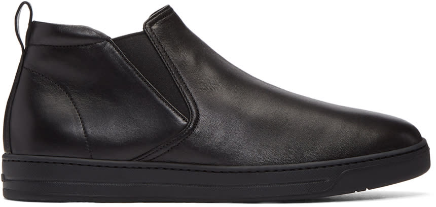 Prada Black Leather Mid-top Slip-on Sneakers