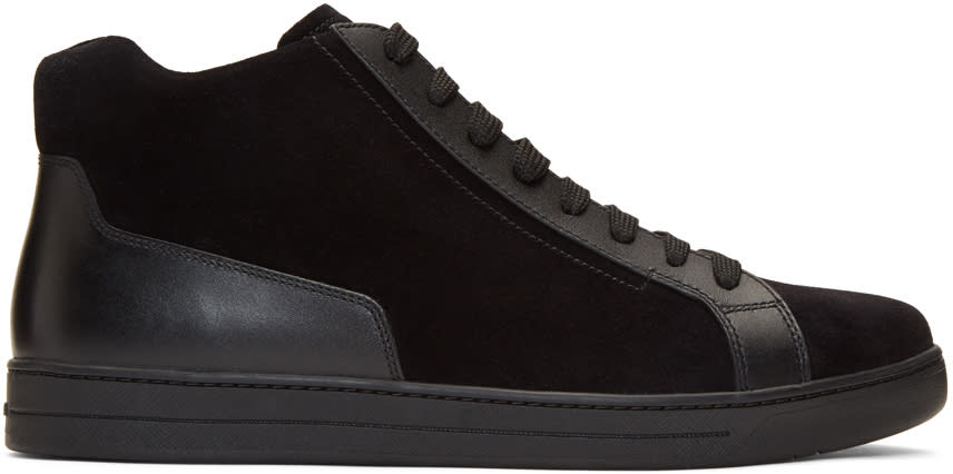 Prada Black Suede and Leather High-top Sneakers