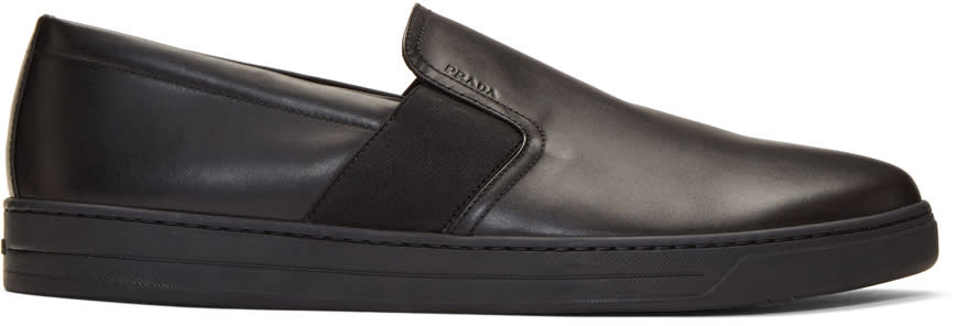 Prada Black Leather Slip-on Sneakers