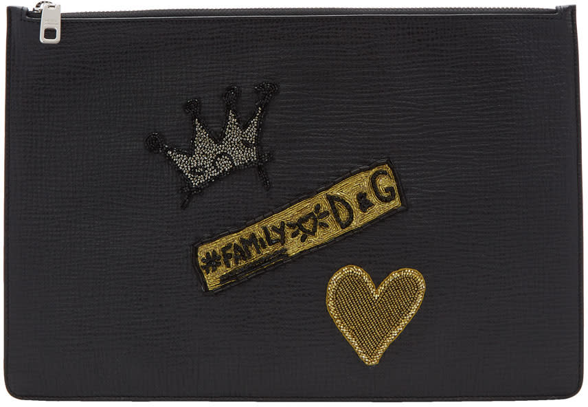 Dolce and Gabbana Black Crown and Heart Pouch