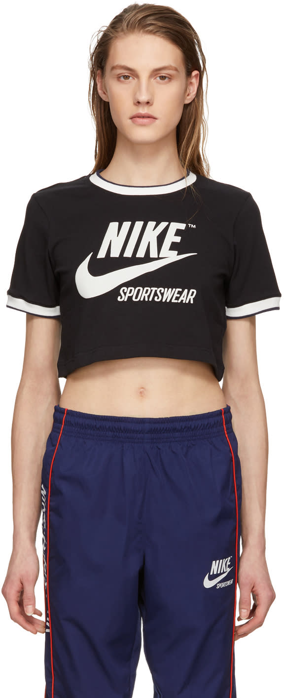 Nike Black Cropped Classic Ringer Logo T-shirt
