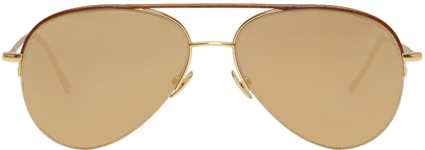 Belstaff Gold and Brown Phoenix Aviator Sunglasses