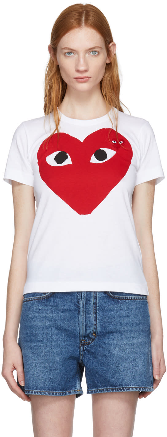 Comme Des Gar�ons Play White Large Double Heart T-shirt