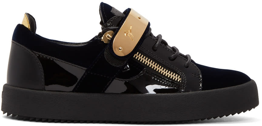 Giuseppe Zanotti Navy and Black Velvet May London Sneakers