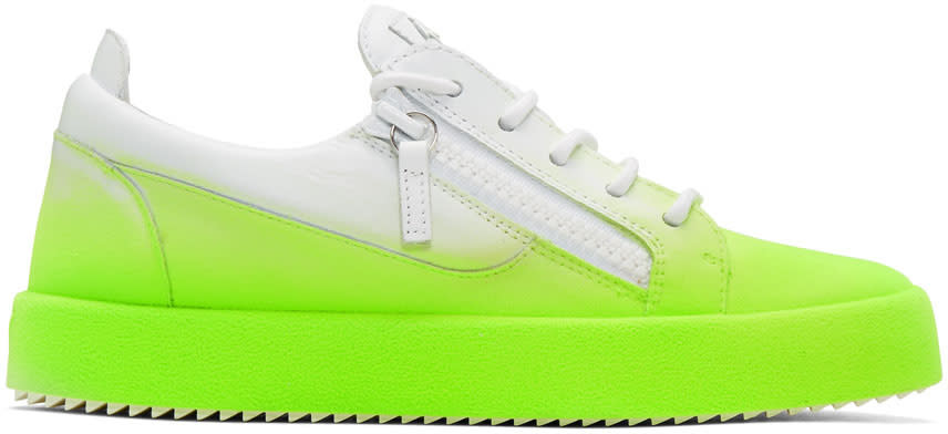 Giuseppe Zanotti White and Green Flashy May London Sneakers