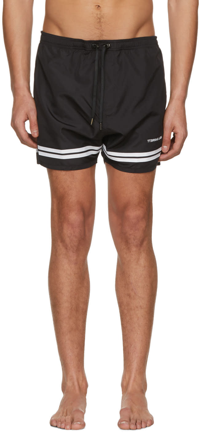 Neil Barrett Black and White Stripes Logo Swim Shorts