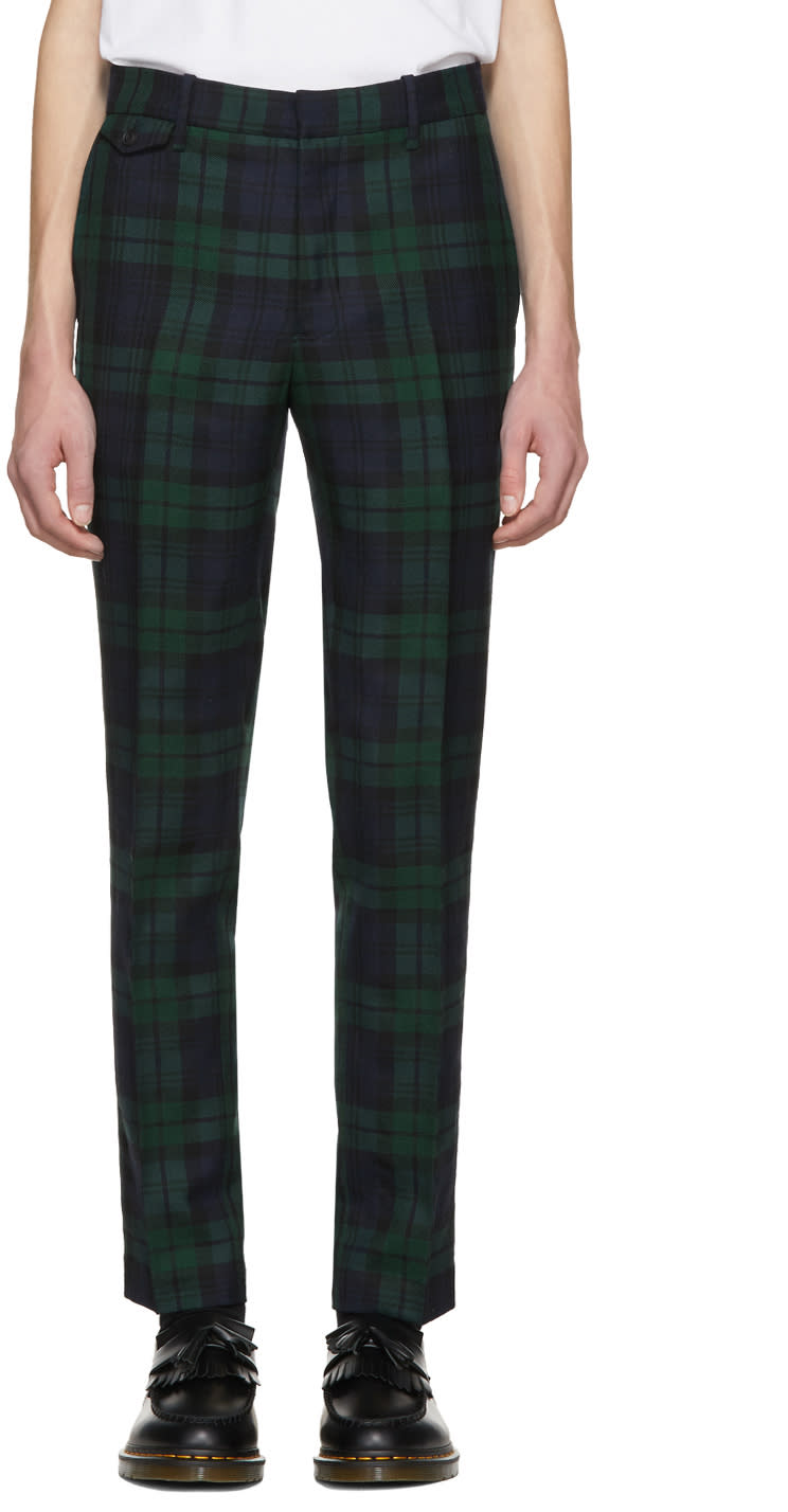 Burberry Navy Serpentine Tartan Trousers