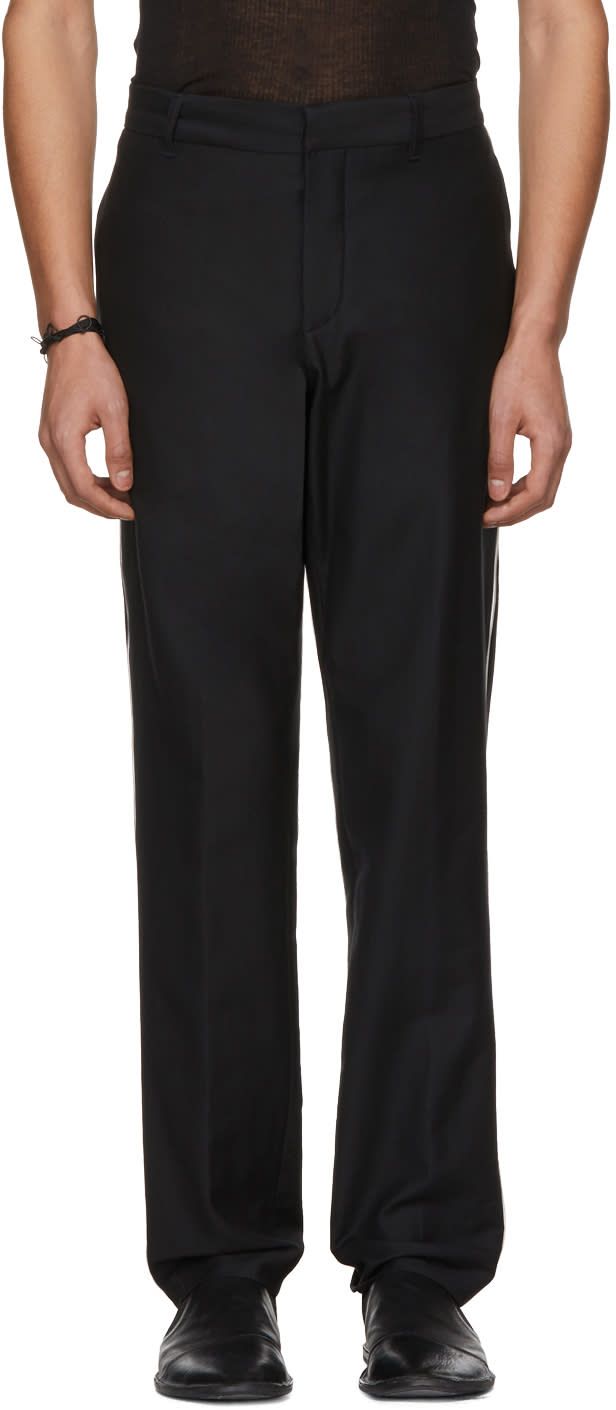 Ann Demeulemeester Black Wool Contrast Piping Trousers